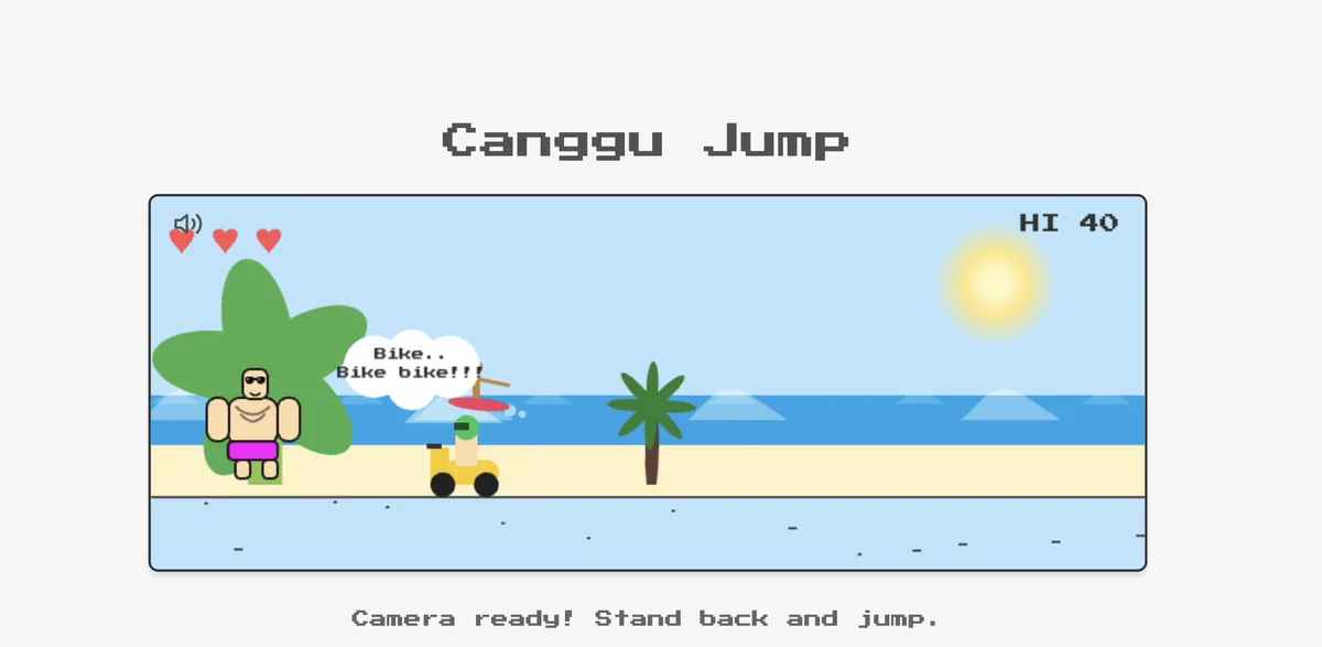 Canggu Jump game with a player jumping over a scooter