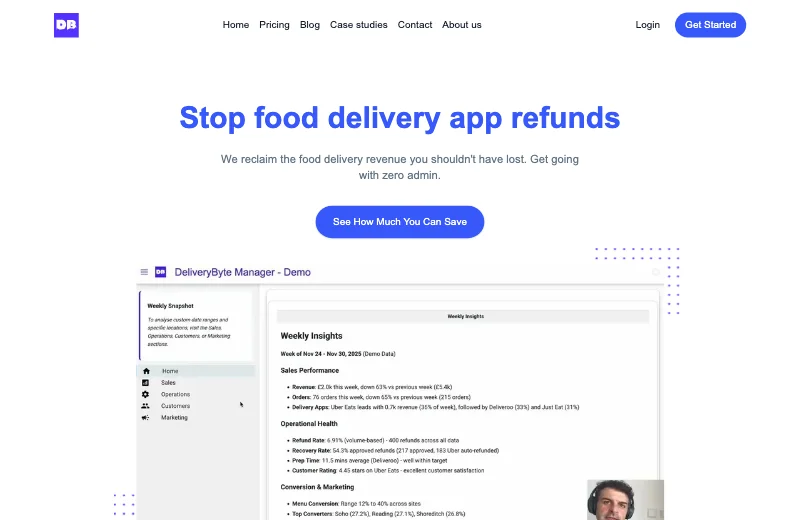 DeliveryByte website for restaurant refund recovery