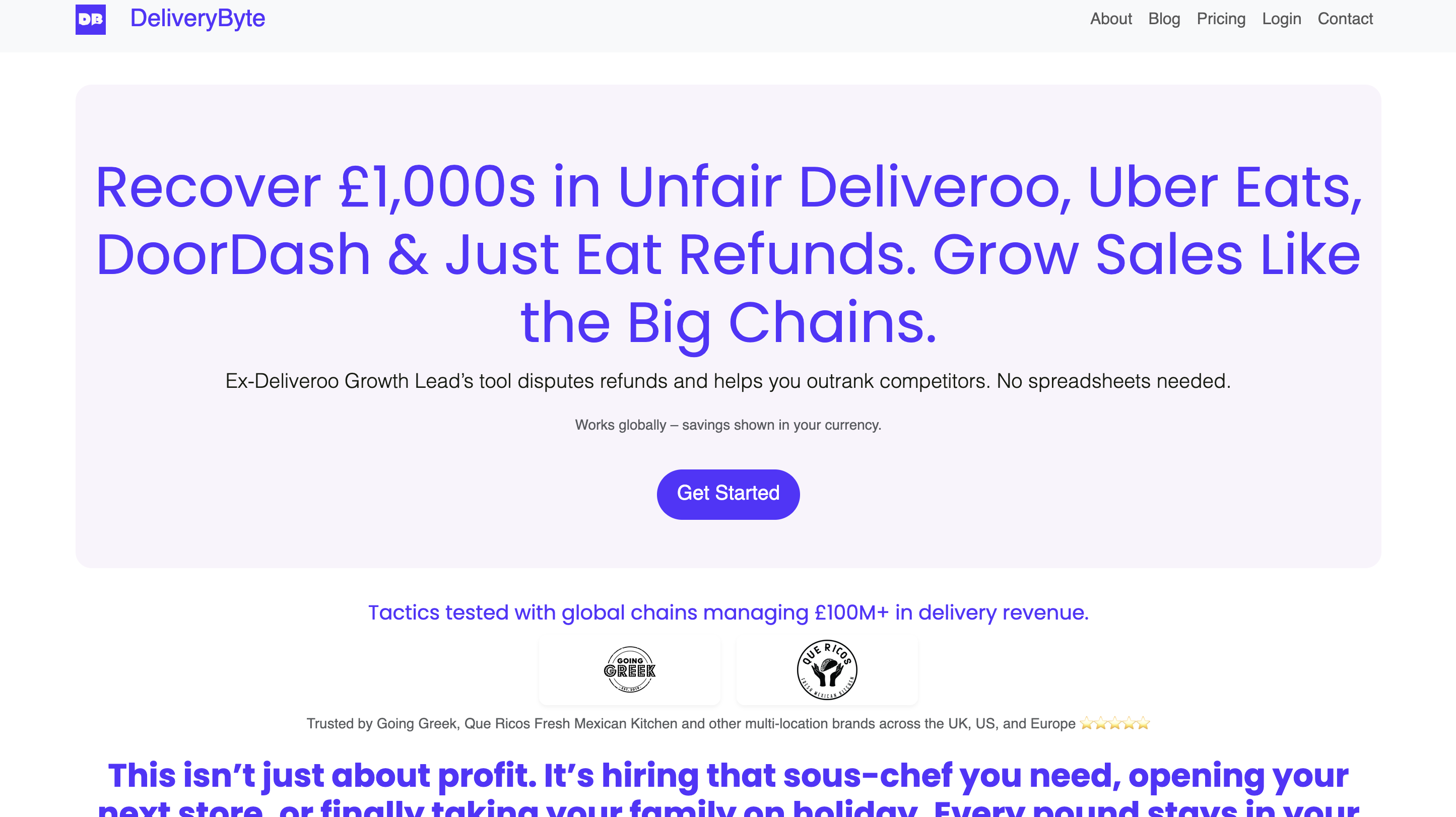 A screenshot of the DeliveryByte landing page.